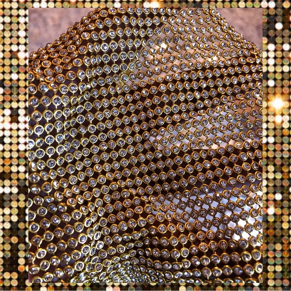 Clearance! Glam Gold crystal diamond chain dancer masquerade mask face costume